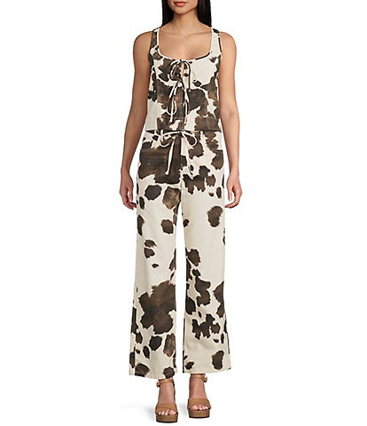 GB Tie Front Cow Print Coordinating Tank Top