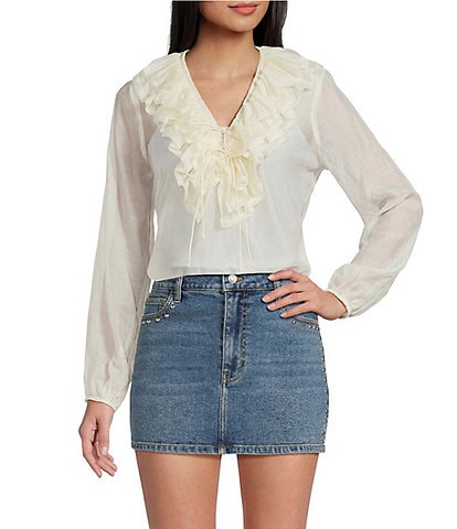 GB Ruffle V-Neck Long Sleeve Top