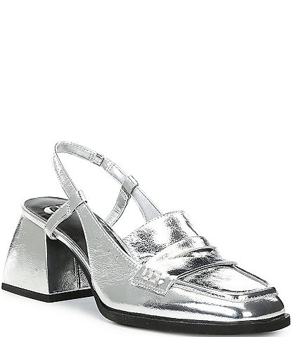 GB Work-Wife Crinkle Metallic Slingback Heeled Loafers