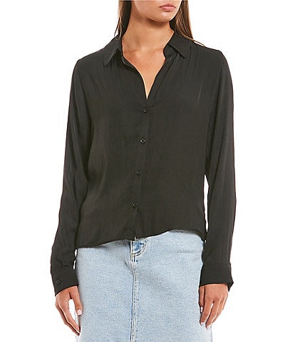 GB Woven Coordinating Satin Button Front Blouse