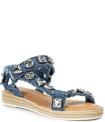 GB x DANNIJO Girls' Gia Denim Jewel Embellished Espadrille Platform Sandals (Youth)
