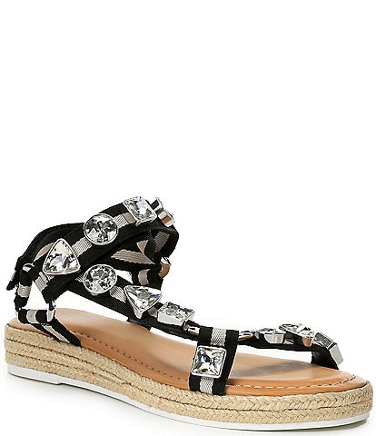 GB x DANNIJO Girls' Gia Jewel Embellished Espadrille Platform Striped Sandals (Youth)