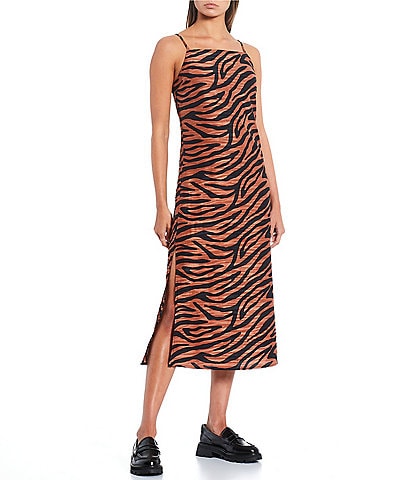 GB Zebra Printed Satin Midi Dress