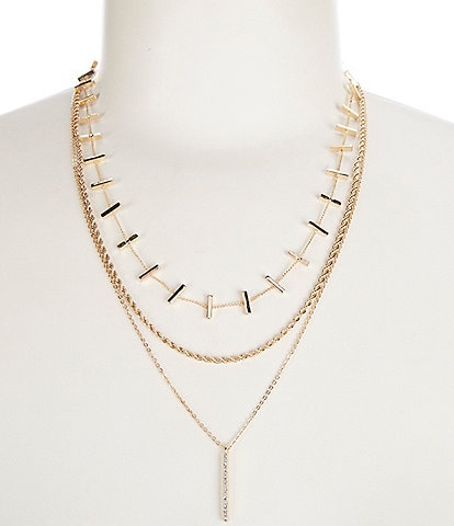 Gemma Layne Bar Pendant Multi Layer Chain Necklace Long Multi-Strand Necklace