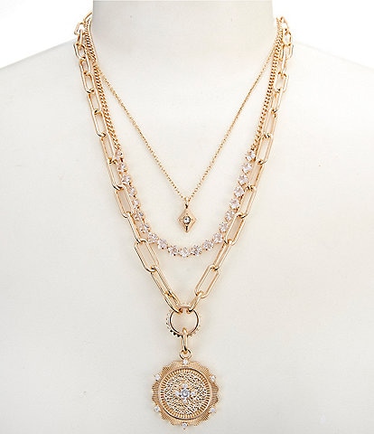Gemma Layne Compass Pendant Short Multi-Strand Necklace