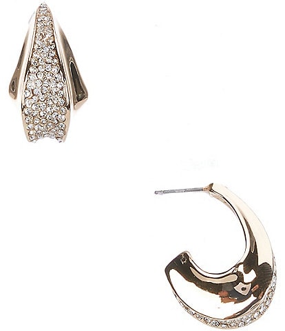 Gemma Layne Crystal Pave Concaved Wide Metal Hoop Earrings