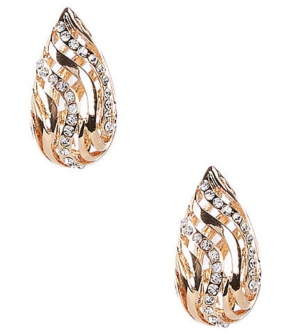 Gemma Layne Crystal Pave Wavy Open Metal Hoop Earrings