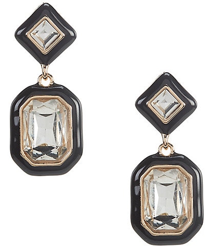 Gemma Layne Crystal Stone Jet Enamel Edge Metal Drop Earrings