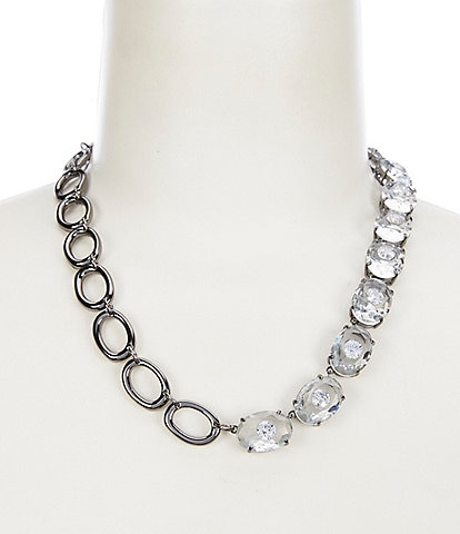 Gemma Layne Crystal Stone Organic Oval Metal Link Collar Necklace