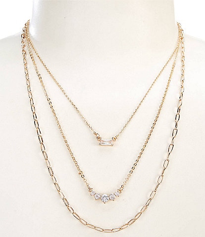 Gemma Layne CZ Stone 3 Row Multi Chain Short Multi-Strand Necklace