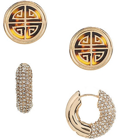 Gemma Layne Geo Stud and Pave Hoop Earring Set