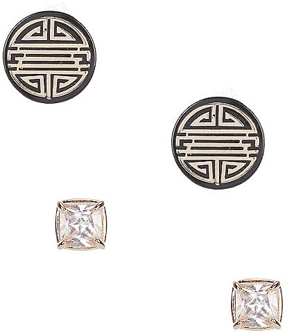 Gemma Layne Geometric and Stone Stud Earring Set