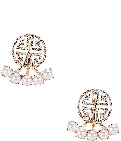 Gemma Layne Geometric Pave Rhinestone and Pearl Drop Front Back Earrings