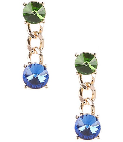 Gemma Layne Green & Blue Stone Curb Chain Linear Earrings