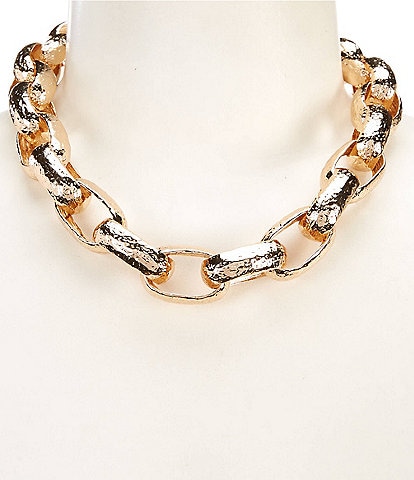 Gemma Layne Hammered Metal Large Oval Link Chain Collar Necklace