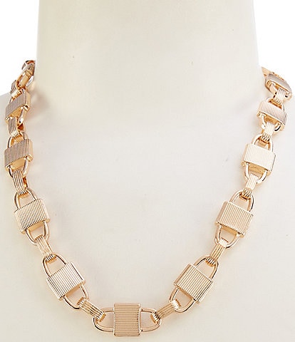 Gemma Layne Line Textured Square Metal Oval Link Chain Collar Necklace