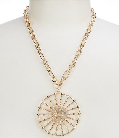 Gemma Layne Link Short Pendant Necklace with Circle Geo Pendant