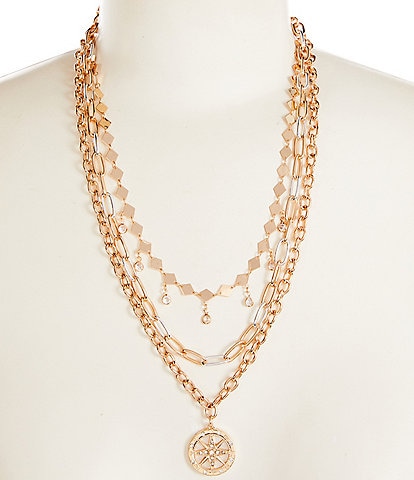 Gemma Layne Long Multi Strand Necklace with Compass Pendant