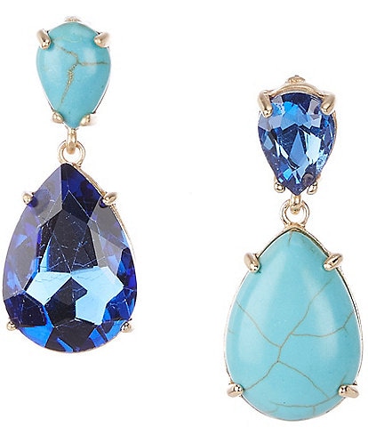 Gemma Layne Mismatch Blue Stone Double Drop Earrings