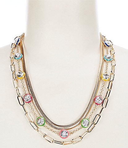 Gemma Layne Multi Inset Stones Triple Layer Chain Short Multi Strand Necklace