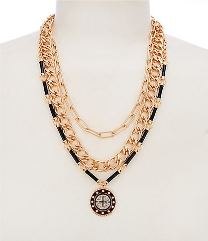 Gemma Layne Multi Layer Chain Short Multi-Strand Geo Pendant Necklace