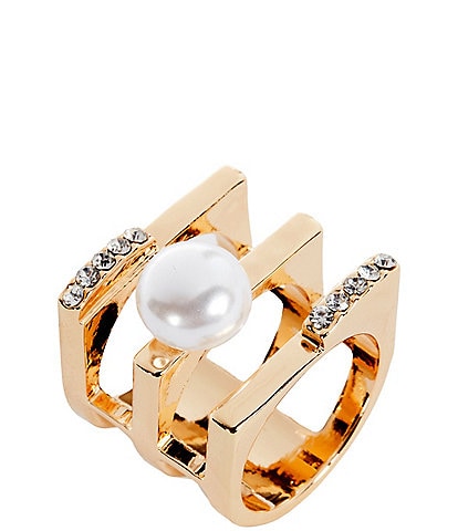 Gemma Layne Pave and Pearl Bar Statement Ring