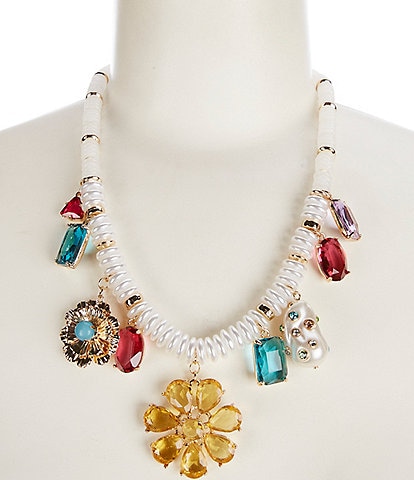 Gemma Layne Pearl Flower and Colorful Stone Statement Necklace