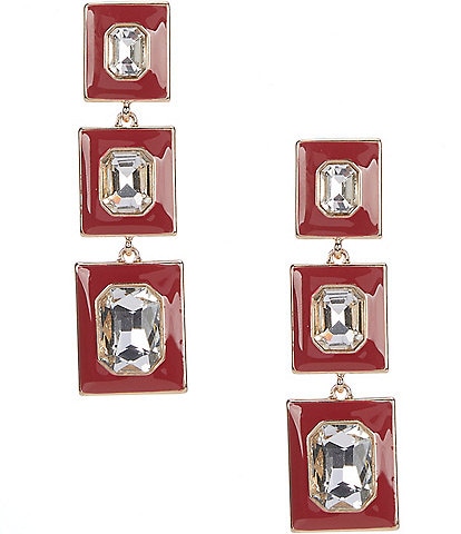 Gemma Layne Red Enamel Crystal Stone Graduating Square Drop Earrings