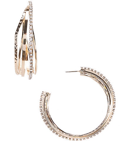 Gemma Layne Rhinestone Chain Textured Wire Hoop Earrings