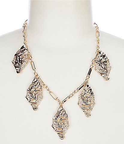 Gemma Layne Wavy Leaf with Stones Charm Statement Necklace