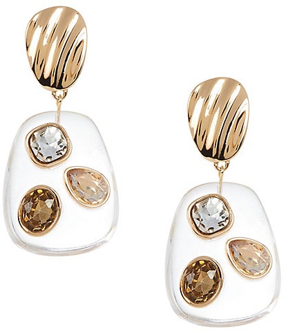 Gemma Layne Wavy Metal Stud Stone Clear Bead Drop Statement Earrings