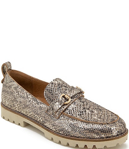 Gentle Souls Eugene Lug Bit Metallic Snake Print Leather Loafers