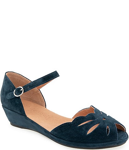 Gentle Souls Lilymoon Suede Ankle Strap Wedge Sandals