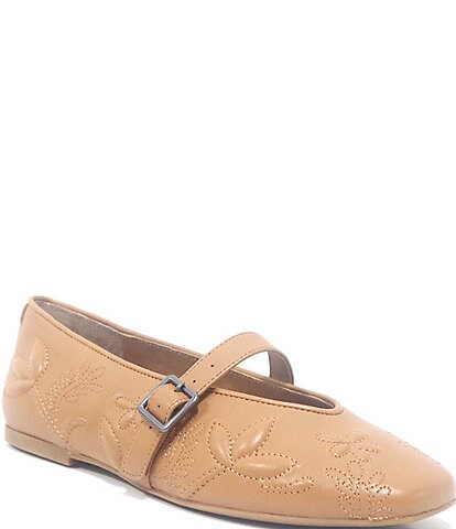 Gentle Souls Wence Embossed Floral Leather Mary Jane Flats