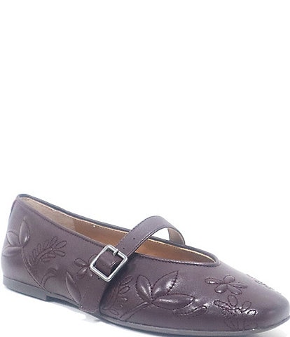 Gentle Souls Wence Embossed Floral Leather Mary Jane Flats