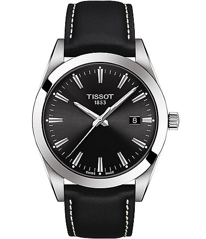 Tissot Gentleman Black Leather Strap Watch
