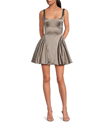 Gianni Bini Addison Satin Square Neck A-Line Drop Waist Mini Dress