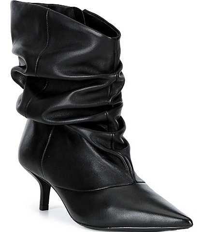 Gianni Bini Adelia Slouch Leather Pointed Toe Kitten Heel Booties