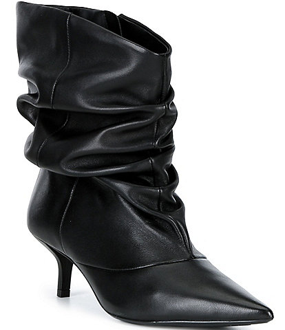 Gianni Bini Adelia Slouch Leather Pointed Toe Kitten Heel Booties