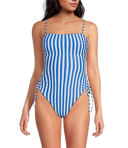 Gianni Bini Amalfi Stripe Ruched Tie Side One Piece Swimsuit
