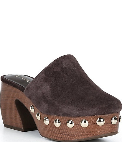 Gianni Bini Amari Studded Suede Square Toe Platform Mules