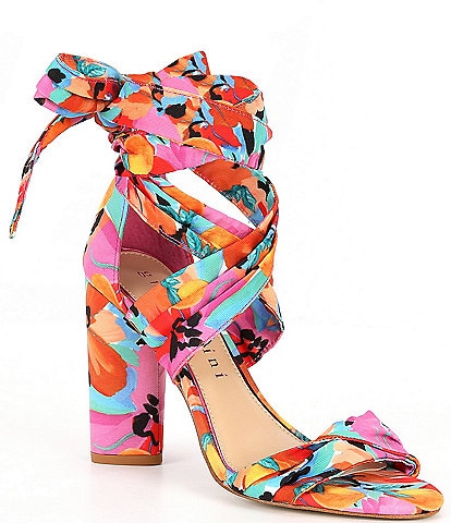 Gianni Bini Astraahh Printed Ankle-Wrap Block Heel Dress Sandals