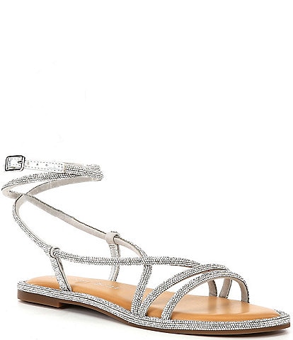 Gianni Bini Beatrix Rhinestone Embellished Ankle Wrap Flat Sandals