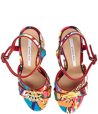 Gianni Bini Beaux Printed Whimsical Mismatch Ornament Platform Dress Sandals