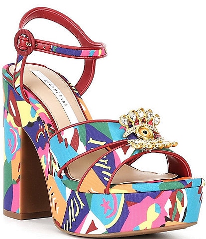 Gianni Bini Beaux Printed Whimsical Mismatch Ornament Platform Dress Sandals
