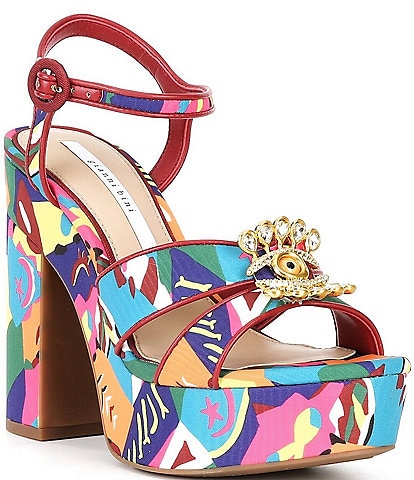 Gianni Bini Beaux Printed Whimsical Mismatch Ornament Platform Dress Sandals