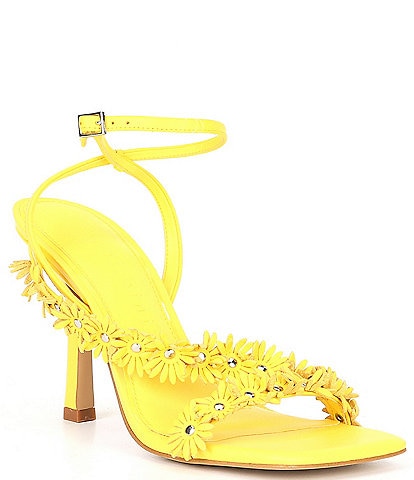 Gianni Bini Bekkah Daisy Leather Square Toe Dress Sandals