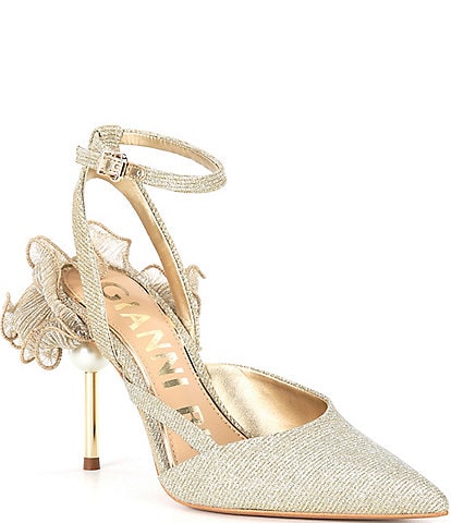 Gianni Bini Bradley Metallic Ruffle Ankle Strap Pumps