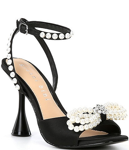 Gianni Bini Bridal Collection Haydn Two Satin Pearl Bow Ankle Strap Dress Sandals