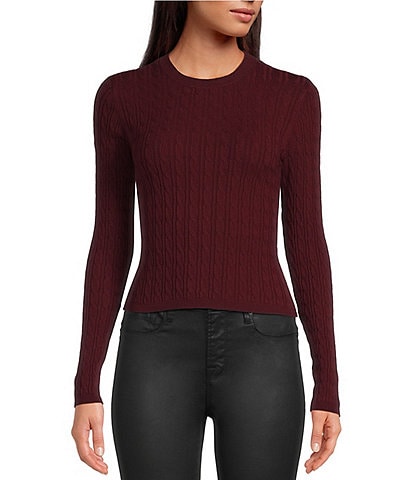 Gianni Bini Cable Knit Crew Neck Long Sleeve Sweater Top